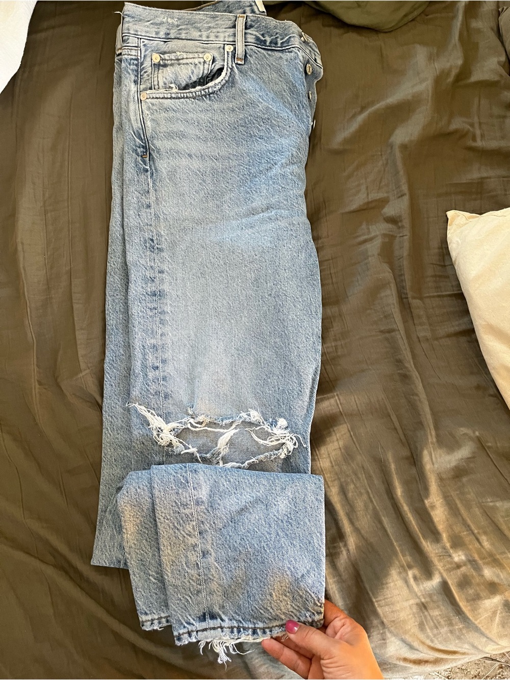 Agolde Light Blue Distressed Skinny Jeans - Picture 2 of 5